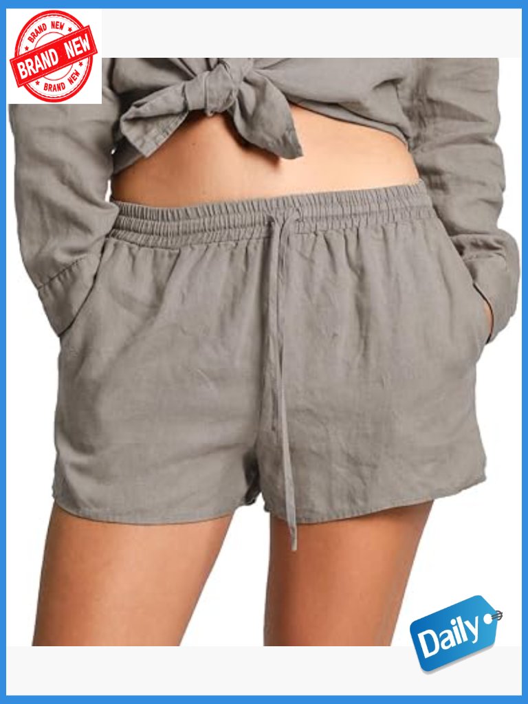 100% Linen Casual Drawstring Shorts With Pockets